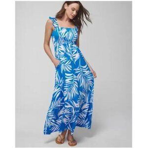 Soma Pacifico Palms Blue Multi Rayon Spandex Knit Maxi Dress Medium NWT $110